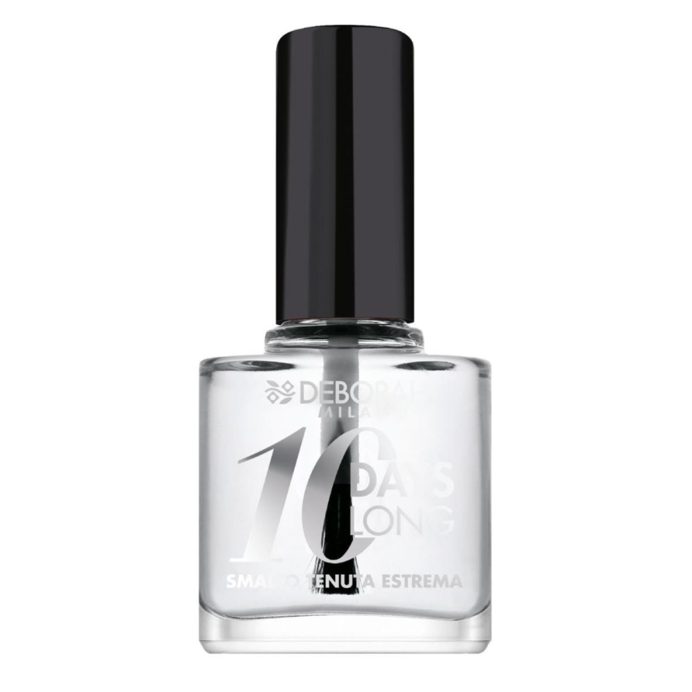 Bottiglia di smalto base trasparente Deborah 10 Days Long, 11 ml, con tappo nero