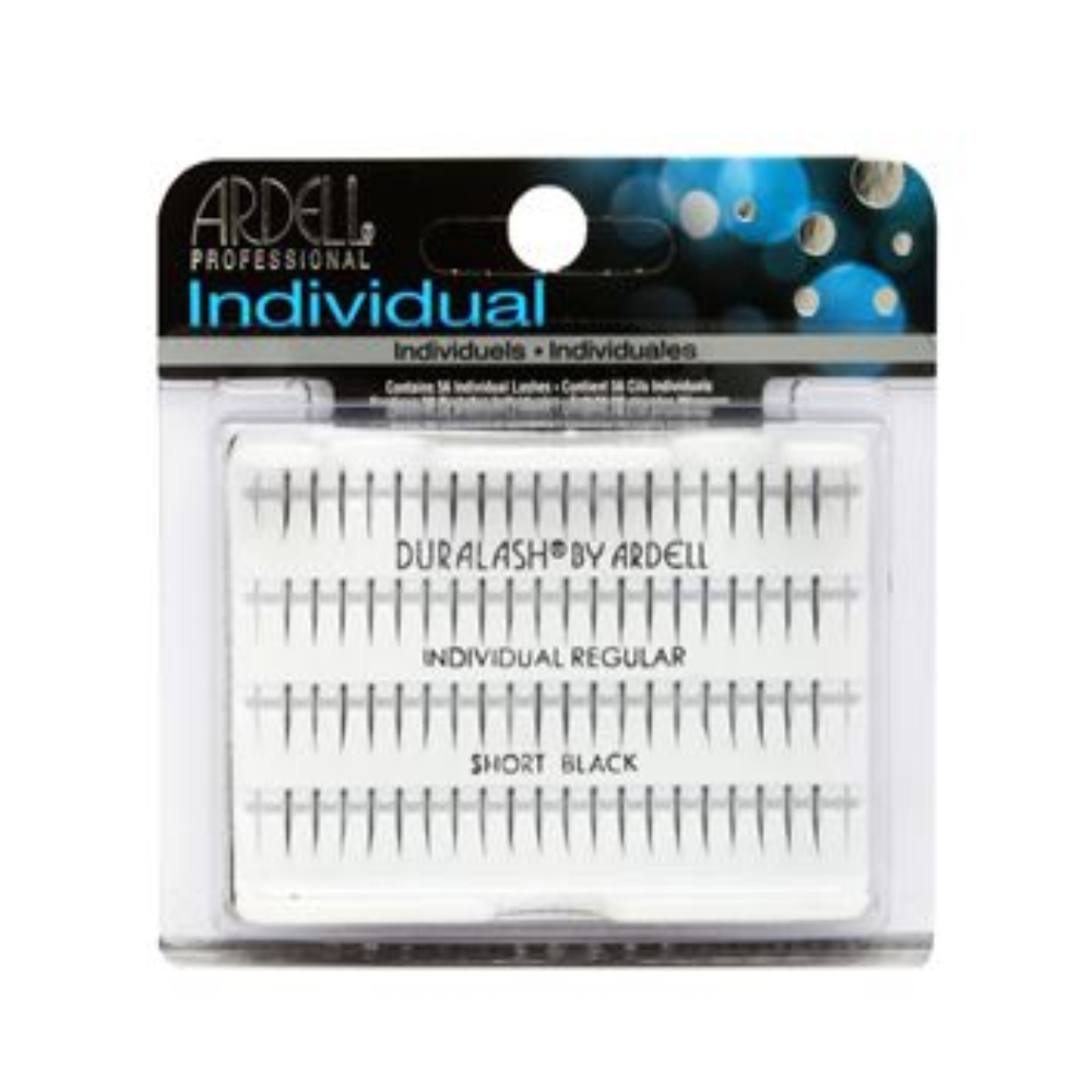 Blister di ciglia finte Ardell individuali Short Black con packaging trasparente che mostra le ciglia all'interno