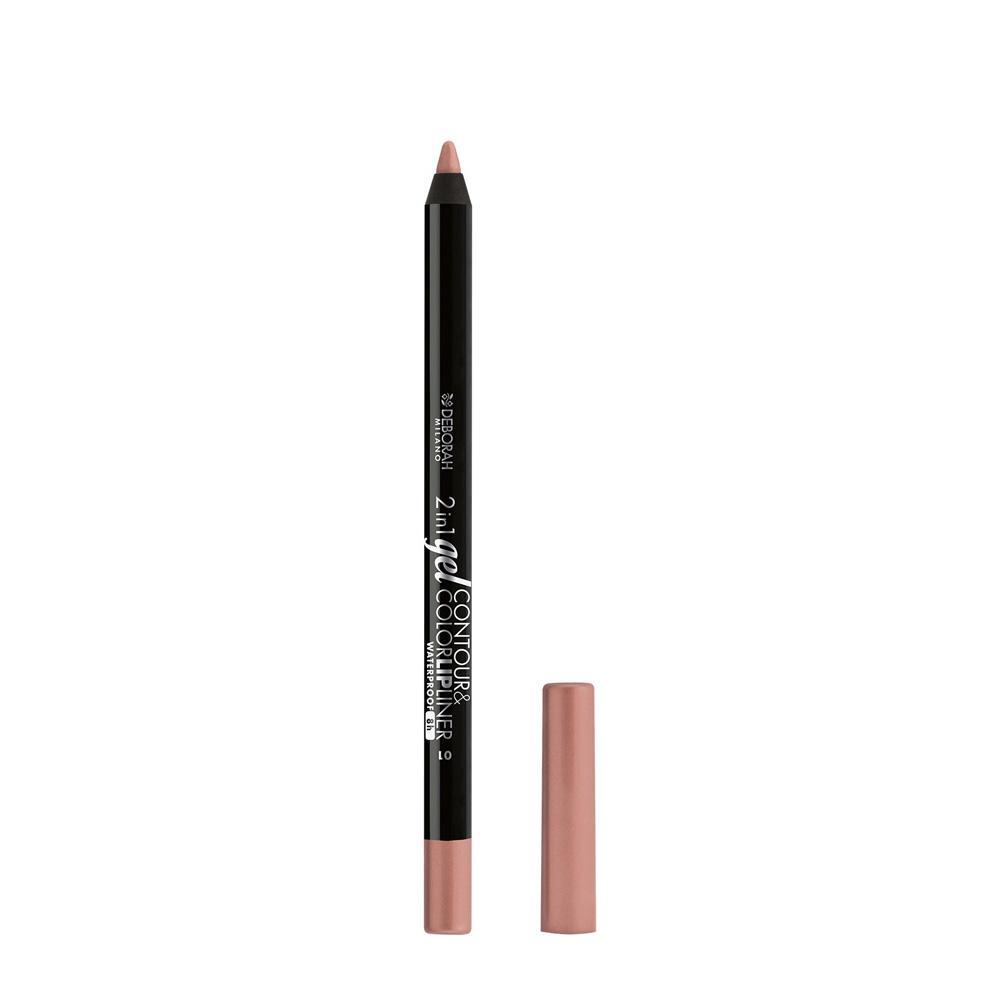 deborah-matita-labbra-2-in-1-gel-contour-e-color-n.1-nude-rose Matita labbra Deborah estesa con cappuccio, tonalità Nude Rose, formula gel contour e color