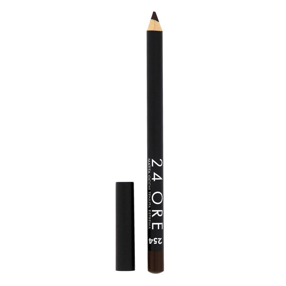 deborah-matita-occhi-24-ore-brown-254 Matita occhi nera Deborah 24 Ore Brown estratta dal tubo nero con packaging a fianco