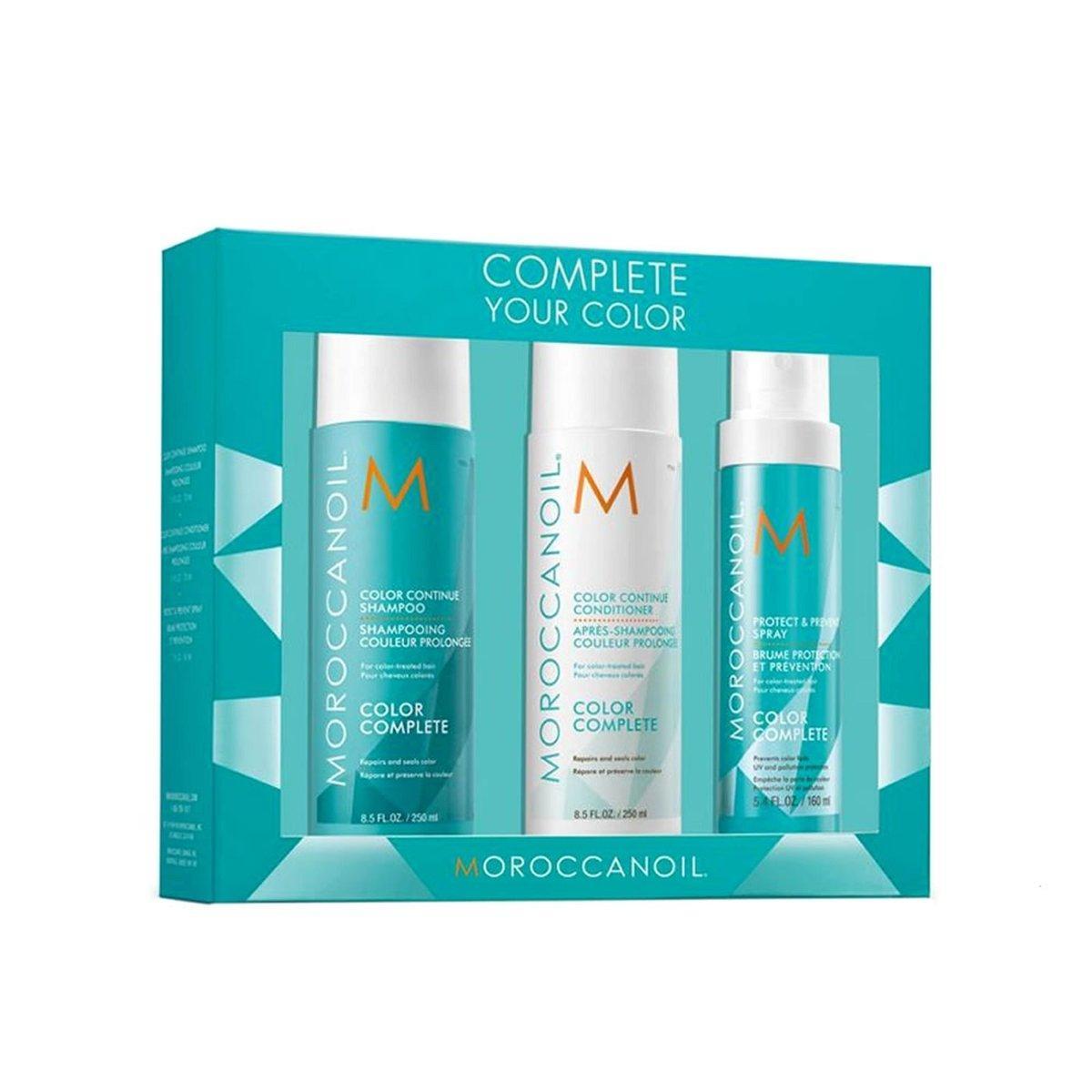 moroccanoil moroccanoil complete your color conf. shampoo 250ml+conditioner 250ml+spray 160ml 10330 - foto 1 Kit Moroccanoil Complete Your Color con shampoo 250ml, conditioner 250ml e spray 160ml