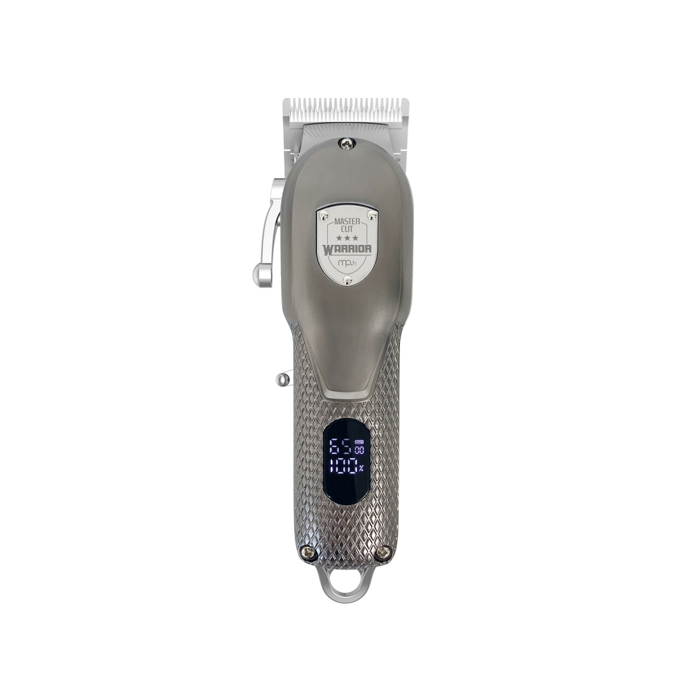 Tosatrice cordless grigia con display digitale, vista frontale e di profilo