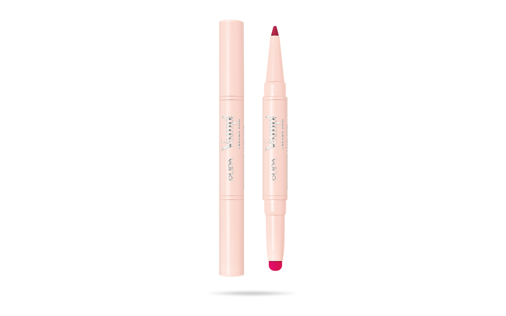 pupa-vamp!-creamy-dou-012 Rossetto matita Pupa Vamp! Creamy Dou 012 col confezione su sfondo nero