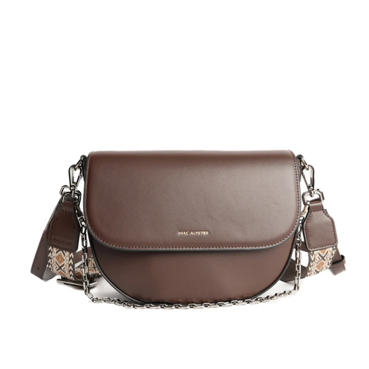 macalyster-borsa-donna-louna-marrone Macalyster Louna borsa donna marrone con tracolla, vista frontale su fondo bianco