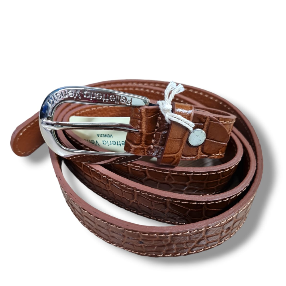 pelletteria veneta pelletteria veneta cintura in pelle leather belts ct033 - foto 1 Cintura in pelle marrone con fibbia metallica