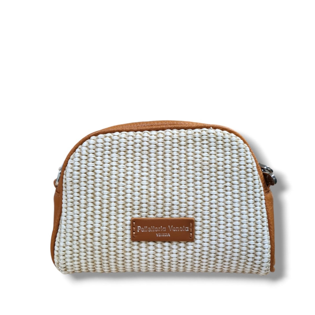 Clutch piccola in pelle e paglia Melissa colore cuoio Pelletteria Veneta