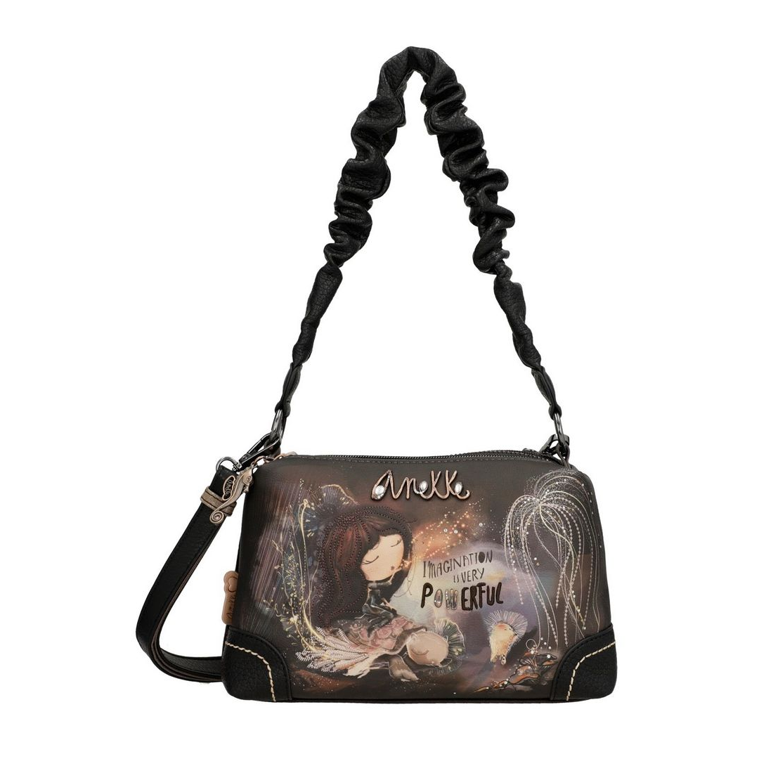 anekke anekke borsa con manico - foto 1 Borsa a spalla ANEKKE con manici in stoffa nera e corpo con stampe scure