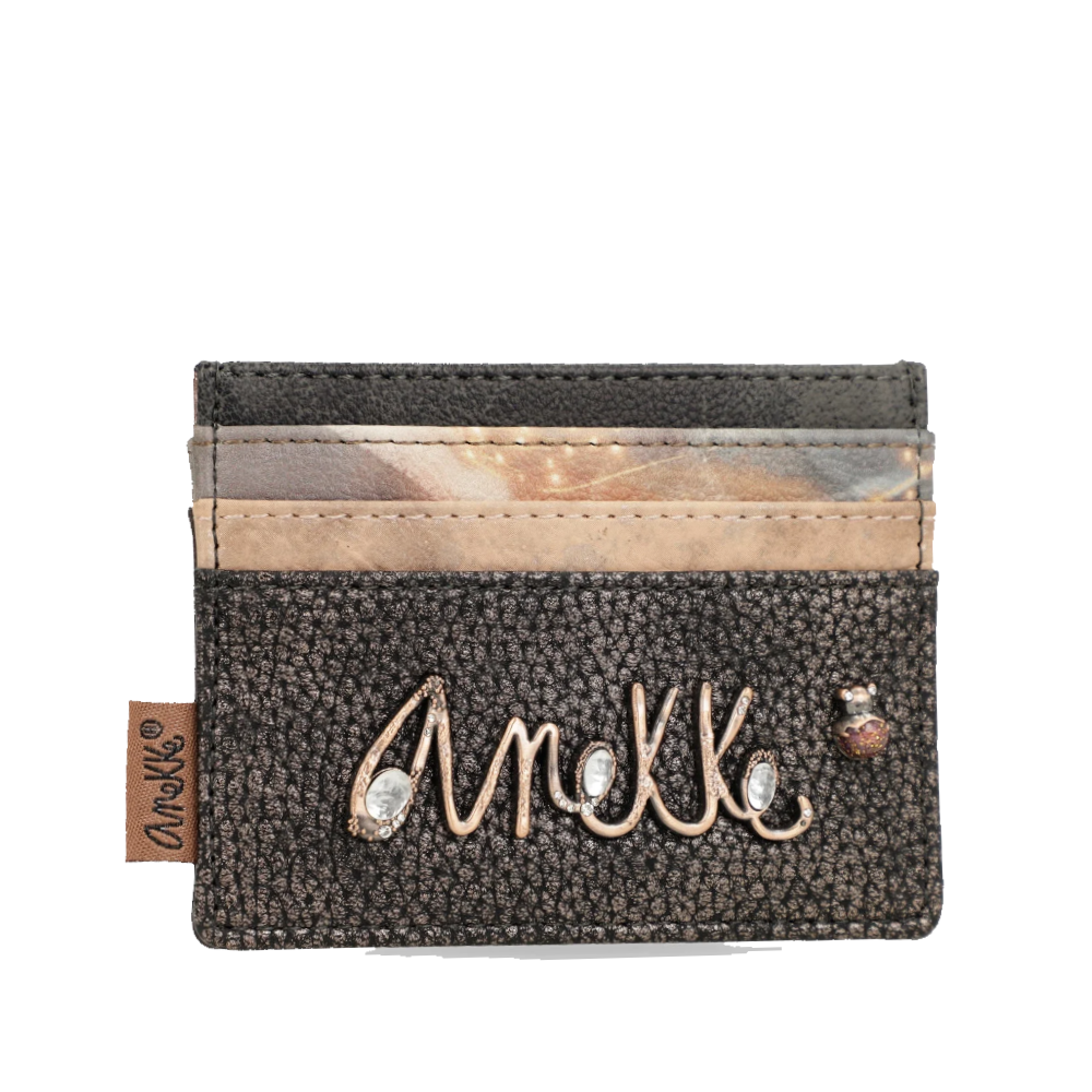 anekke anekke porta carte - foto 1 Portacarte ANEKKE in pelle grigia con logo ricamato, bande decorative e dettagli in cuoio