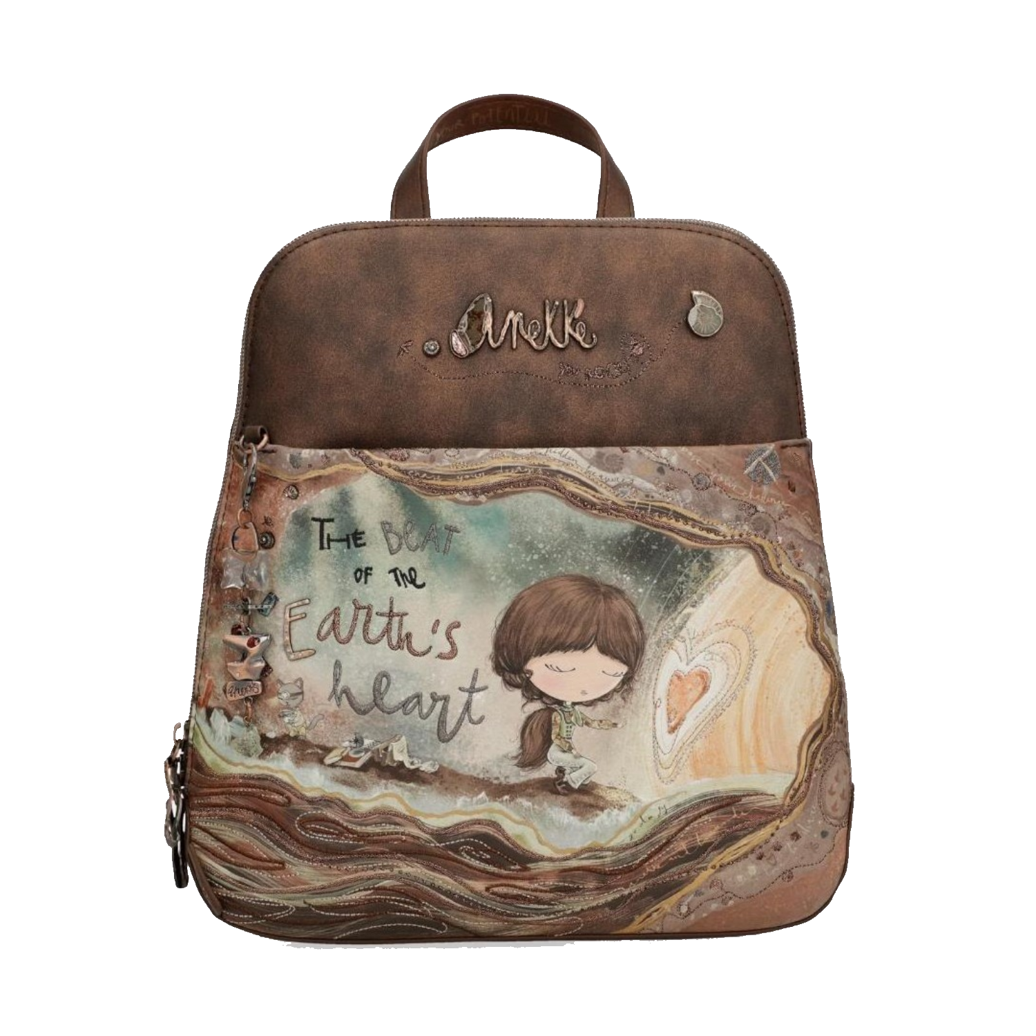 Zaino da donna ANEKKE marrone e beige con decorazioni artistiche