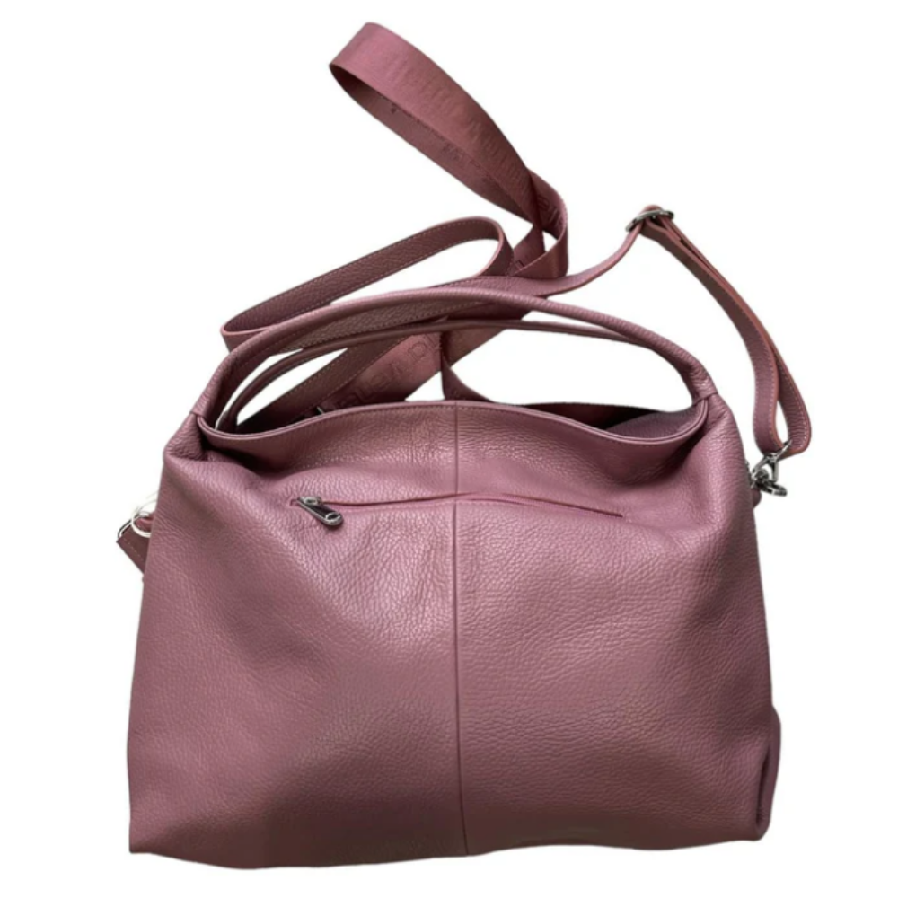 Borsa a spalla in pelle malva con tracolla
