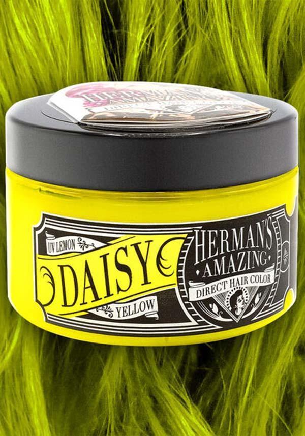 herman's herman's amazing direct hair color 115ml e620 daisy - foto 1 Barattolo Herman's Amazing Direct Hair Color 115ml giallo Daisy su sfondo di capelli verdi