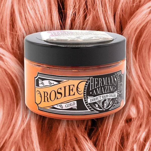 herman's herman's amazing direct hair color 115ml e620 rosie - foto 1 Barattolo tinta capelli HERMAN'S AMAZING DIRECT HAIR COLOR 115ML E620 Rosie su sfondo capelli rossi