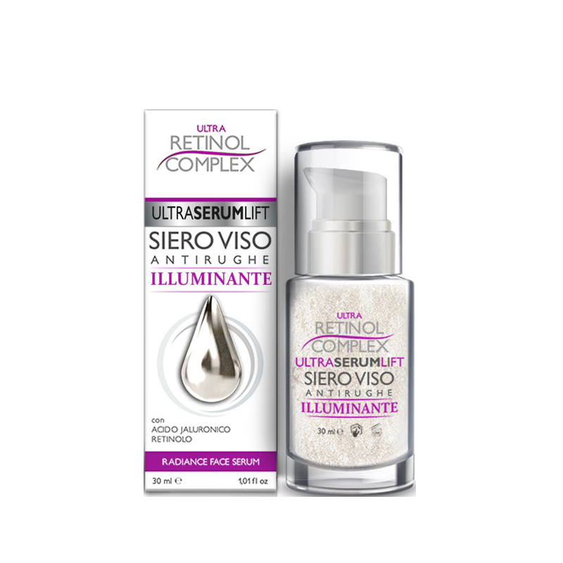 retinol-complex-siero-viso-antirughe-illuminante-30ml Scatola e flacone di Retinol Complex Siero Viso Antirughe Illuminante 30ML
