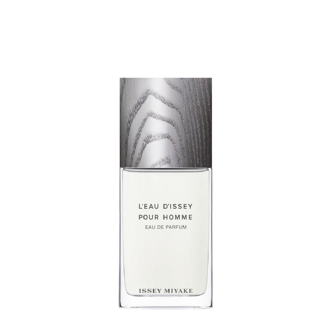 Flacone E.D.P Eau D'Issey H.Intense bianco e trasparente con tappo grigio a forma di arco, 75 ML