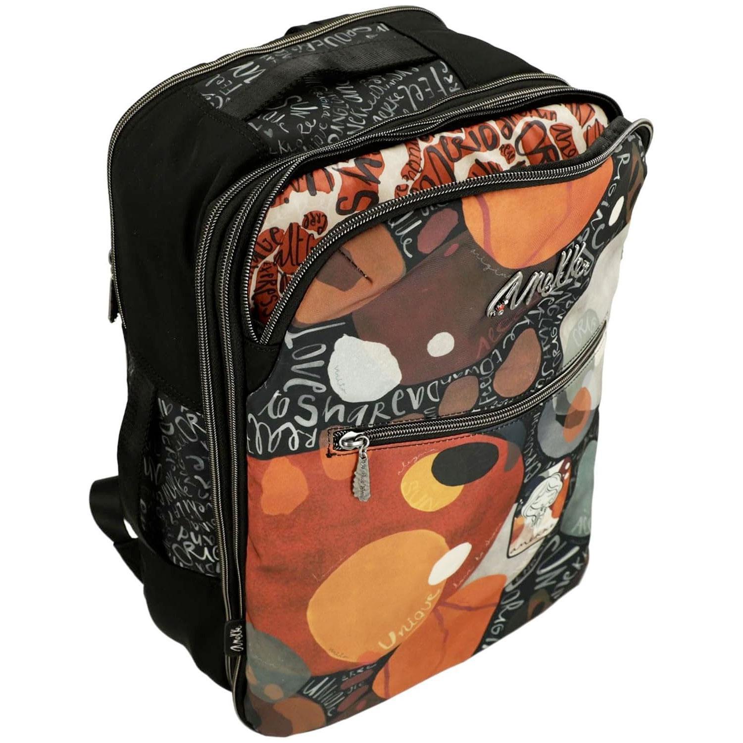 Zaino da viaggio ANEKKE multitessuto vista prospettica design colori caldi arancio marrone