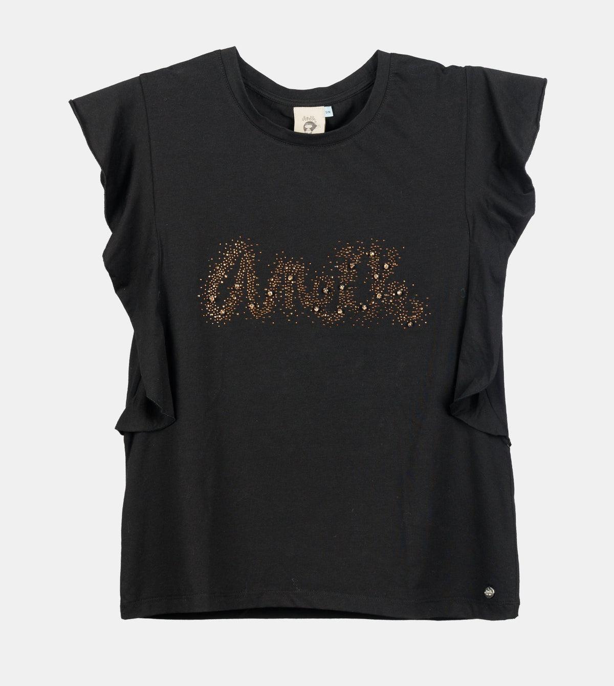 ANEKKE maglia nera corta con stampa taglia S/M