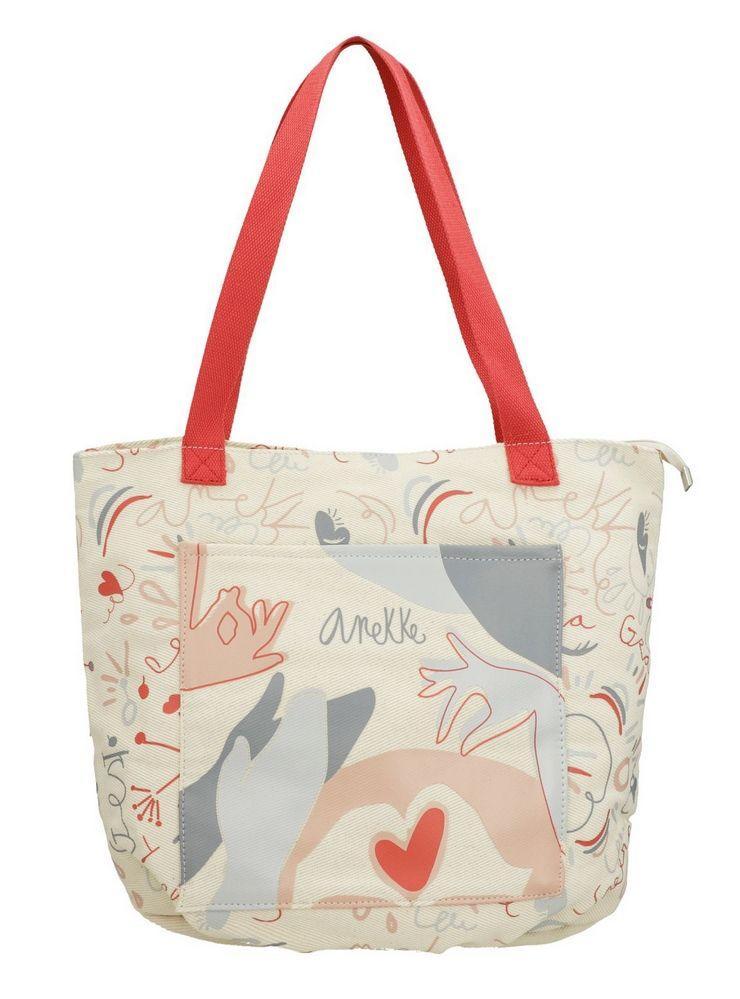 anekke anekke borsa da spiaggia textil 40494-231 - foto 1 ANEKKE borsa da spiaggia tessuto beige con stampa decorativa e manici rossi