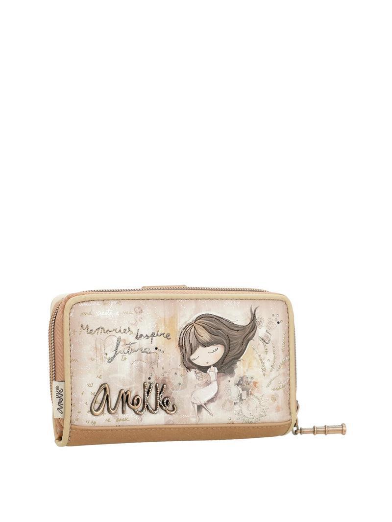 anekke-portafoglio-multicolore-40809-909 Portafoglio ANEKKE beige con illustrazione viso e scritta, cerniera laterale