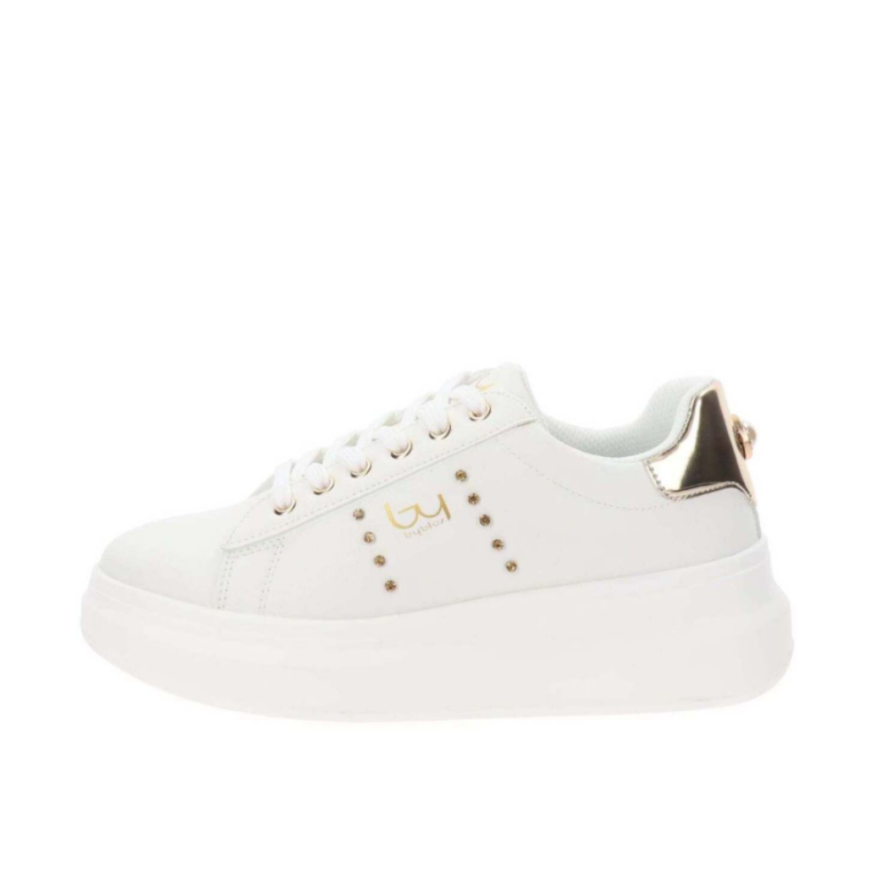 byblos byblos scarpe donna yn polis bianco/argento nâ°36 bysc9bm01met - foto 1 Sneaker bianca con dettagli argento e inserti sul tallone