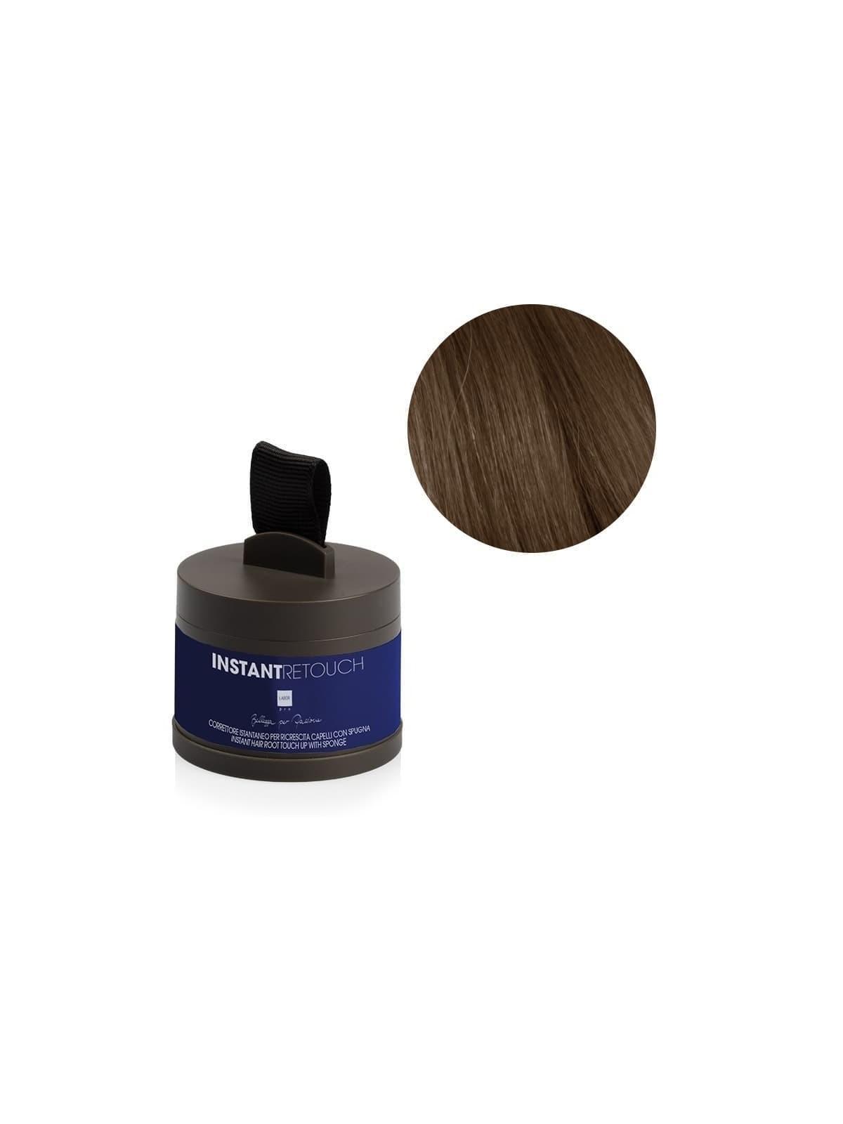 Barattolo blu di ombretto ricrescita capelli con applicatore e campione di colore castano chiaro