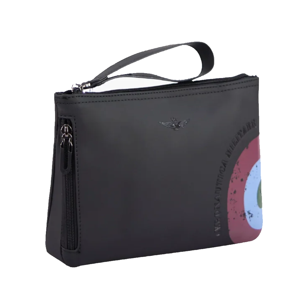 mac alyster mac alyster borsa poudre mt-301 - foto 1 Borsa nera in pelle con manico e dettagli colorati rosso e azzurro