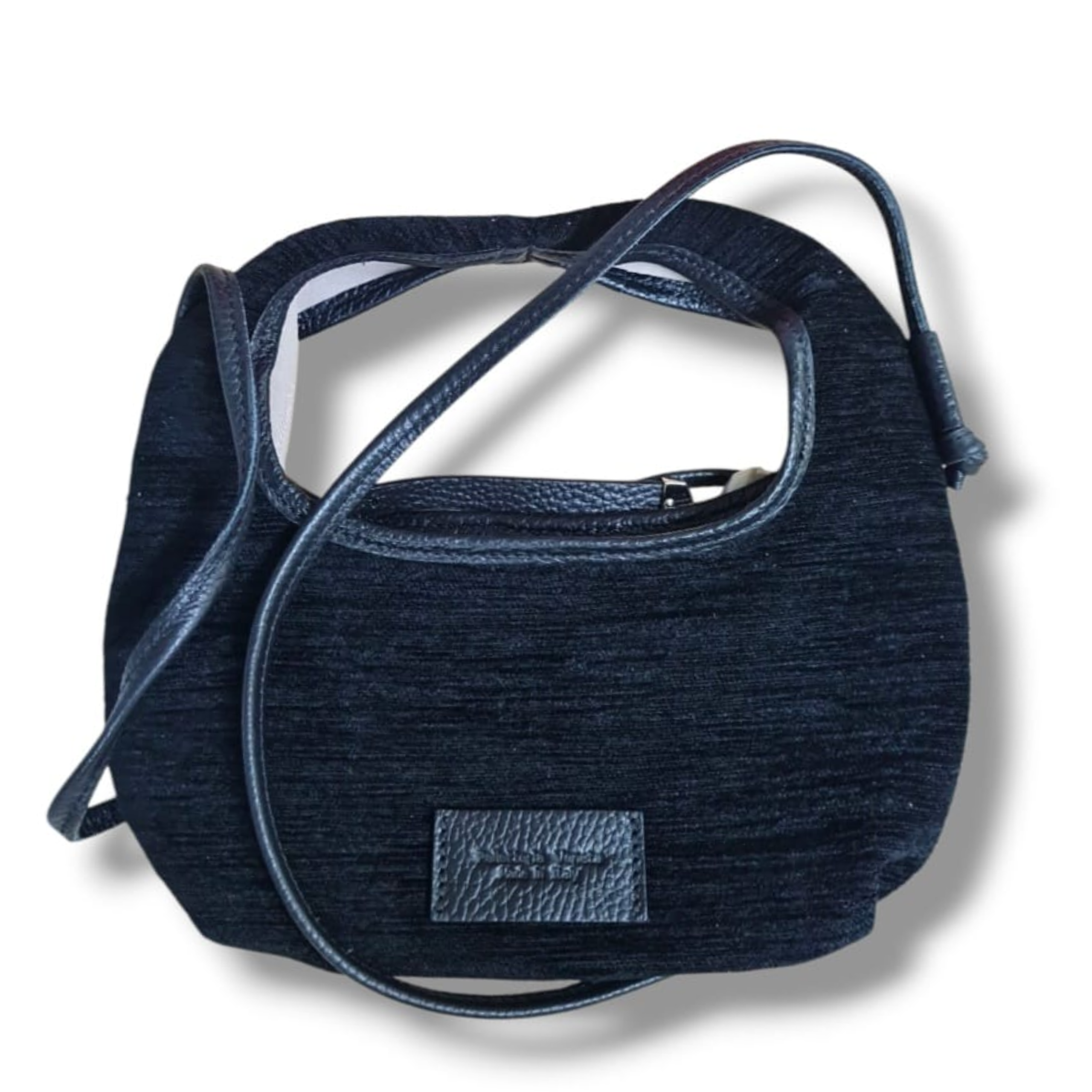 Borsa a tracolla blu scuro con tracolla regolabile e dettaglio in pelle