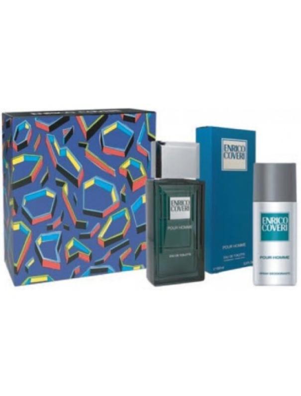 Confezione regalo Enrico Coveri Homme con flacone profumo verde e deodorante spray