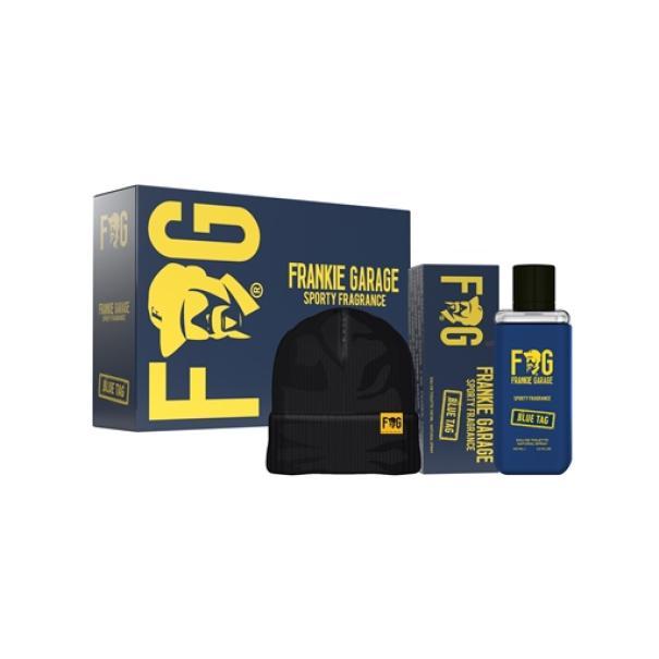 frankie garage conf.frankie garage sky blue 100ml+capp - foto 1 Set Frankie Garage Sky Blue 100ml con cappellino nero e giallo, confezione inclusa