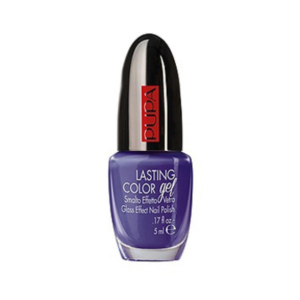 Smalto per unghie PUPA Lasting Color Gel viola/blu intenso, flacone affusolato con tappo nero