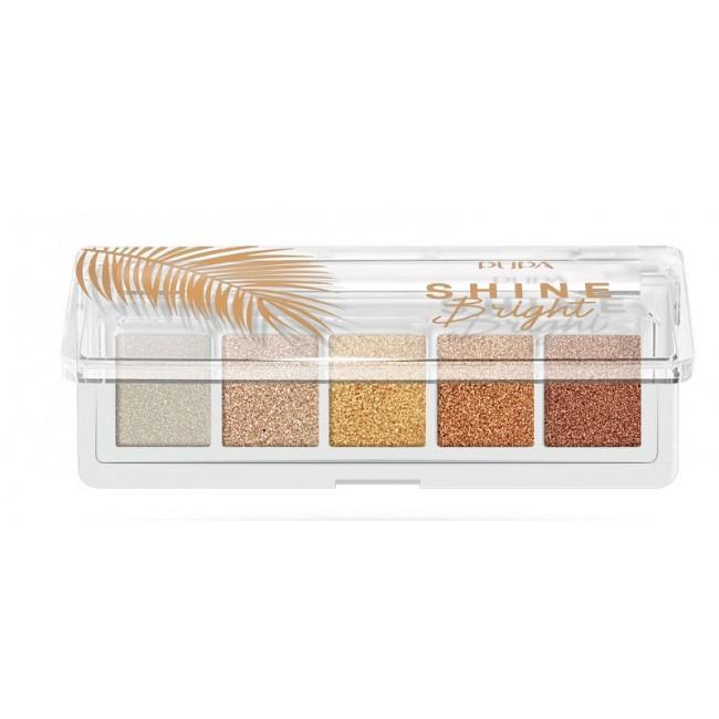 PUPA Shine Bright eye palette 5 colori sfumature dorate, da beige a marrone ramato con applicatore