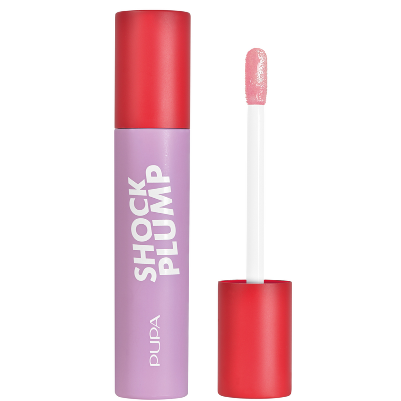 PUPA Shock Plump lip plumper, tubo con applicatore visualizzato chiuso e aperto