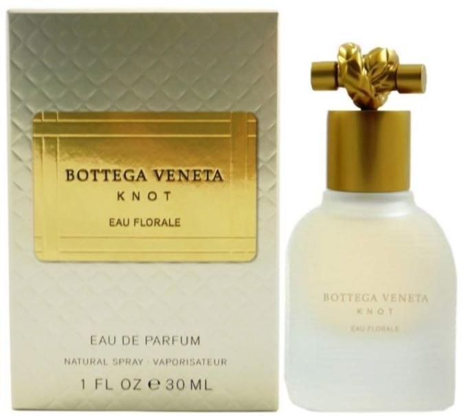 Flacone spray di profumo Bottega Veneta Knot Florale, tonalità azzurra e bianca