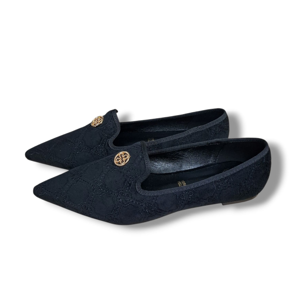 Scarpe donna loafer nere a punta con dettagli dorati VÂ°73 IRIS WINTER