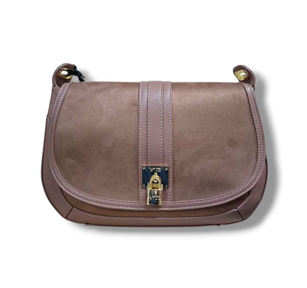 vâ°73 vâ°73 borsa sintetica donna georgia 73bs9ar01 antracite - foto 1 Borsa sintetica marrone antracite con tracolla e chiusura a mezzaluna, dettagli oro