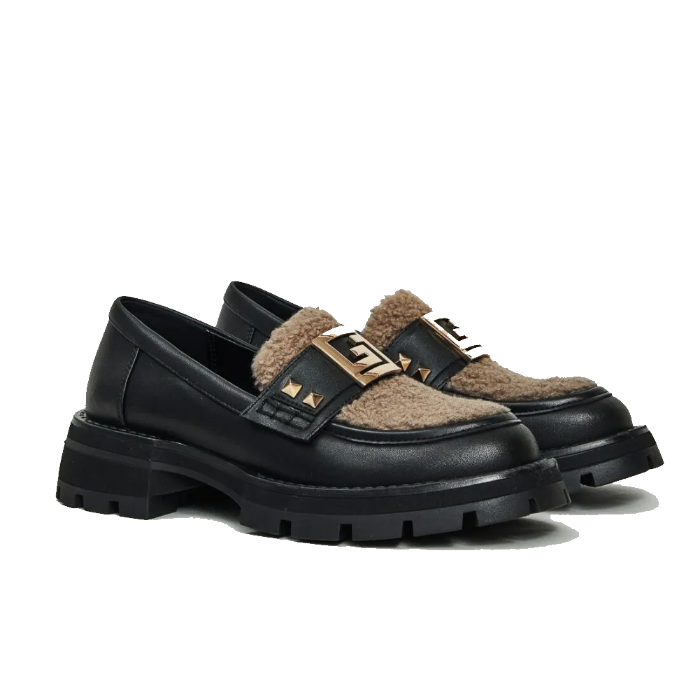 gaudi gaudi mocassino ariel leather black v54-64814 39 - foto 1 Mocassino loafer nero in pelle con fascia decorativa beige e oro