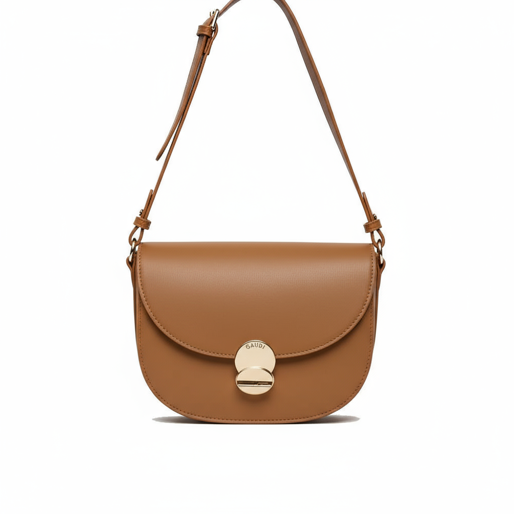 Borsa a tracolla Gaudi Evelyn tan con dettaglio metallico circolare