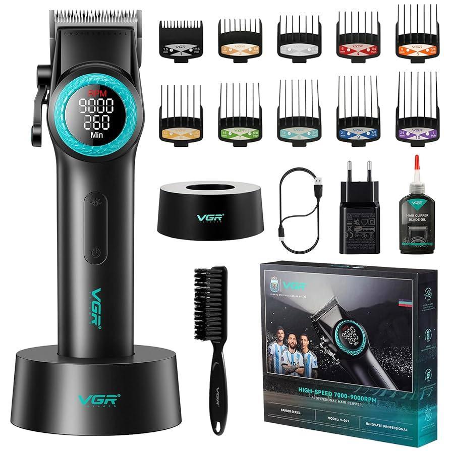 vgr vgr tosatrice high speed 7000-9000rpm v-001 black - foto 1 Tosatrice VGR nera con display digitale, 10 testine, base ricarica e accessori