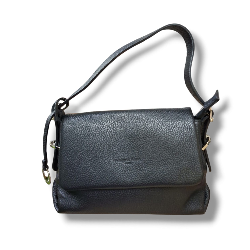 Borsa donna in pelle blu navy con tracolla, vista frontale