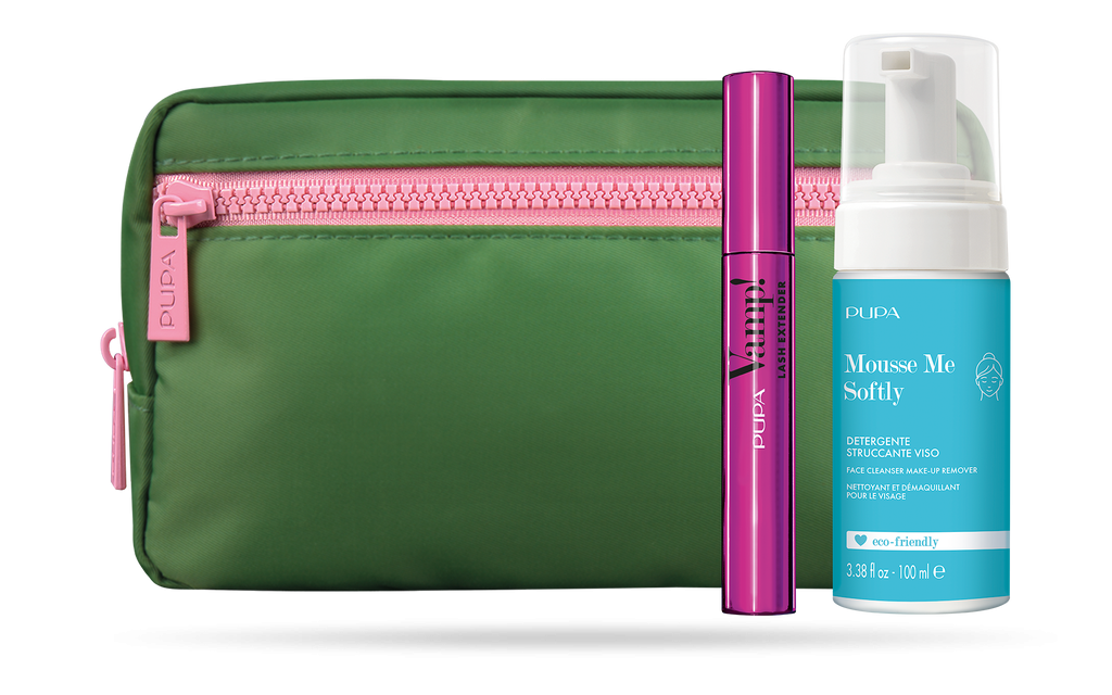pupa pupa kit vamp!lash+mousse me soft - foto 1 PUPA Kit Vamp!Lash+Mousse Me Soft con pochette verde e rosa