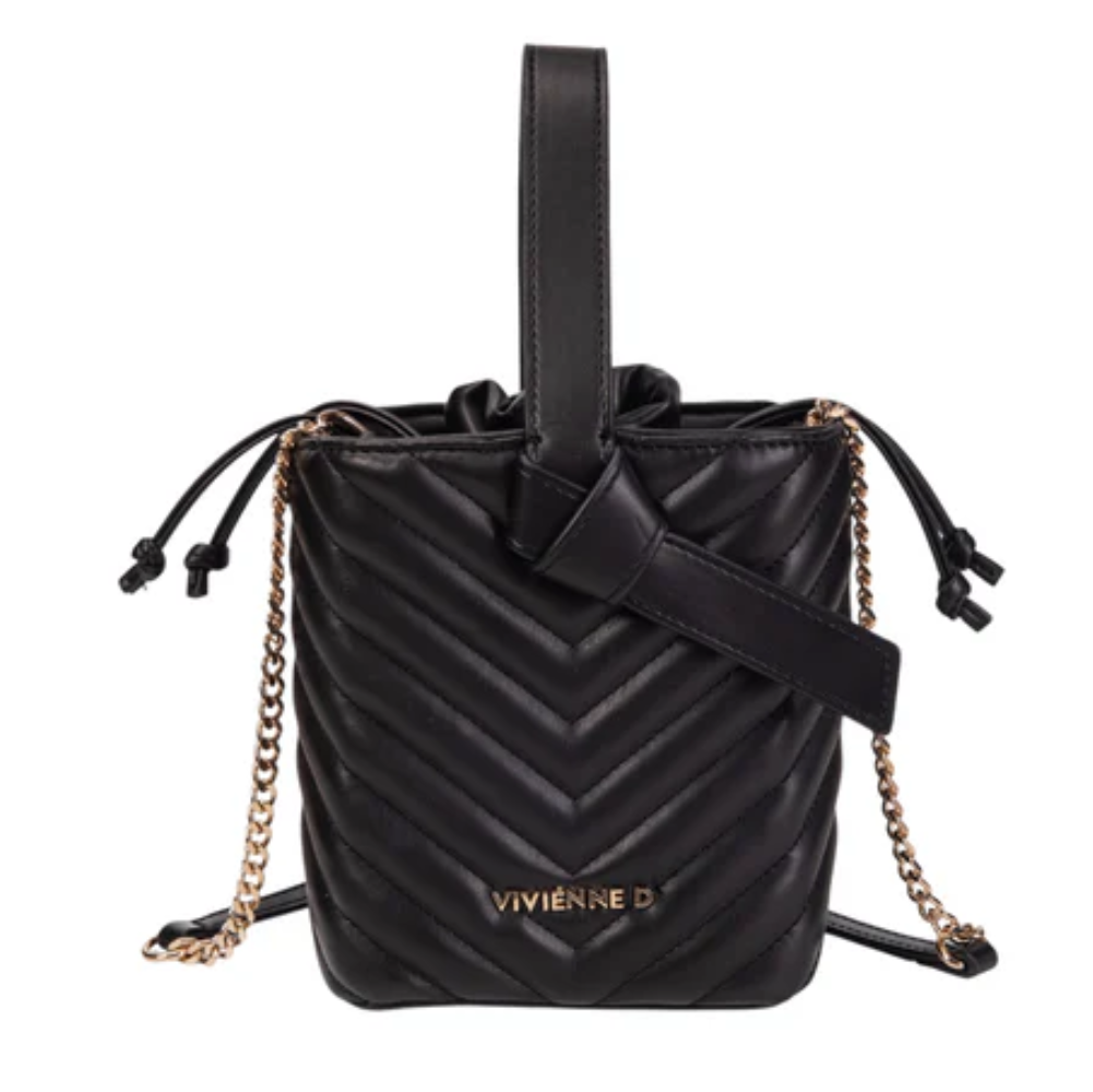 vivienne vivienne d borsa donna secchiello soft v180.nero - foto 1 Borsa a secchiello donna Vivienne D, nero, manici catena e cordini, vista frontale