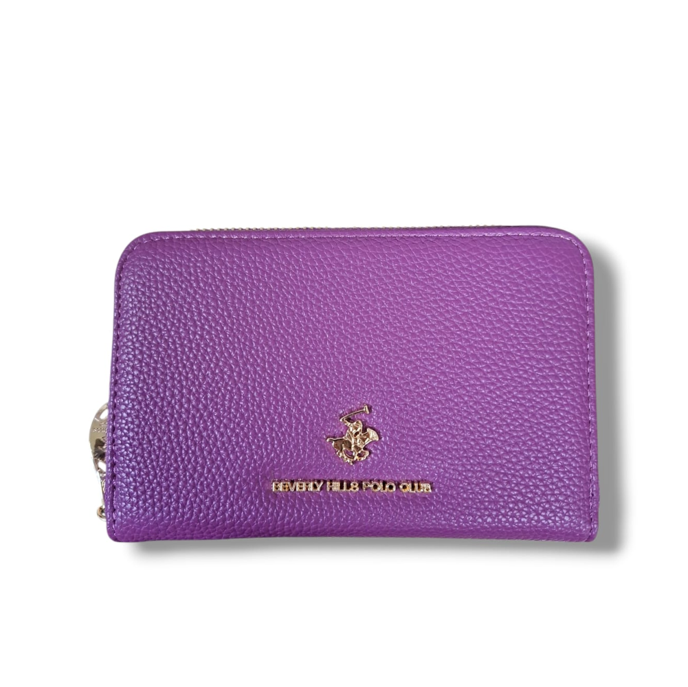 Portafoglio donna BEVERLY HILLS POLO CLUB in PU viola con zip e dettagli dorati