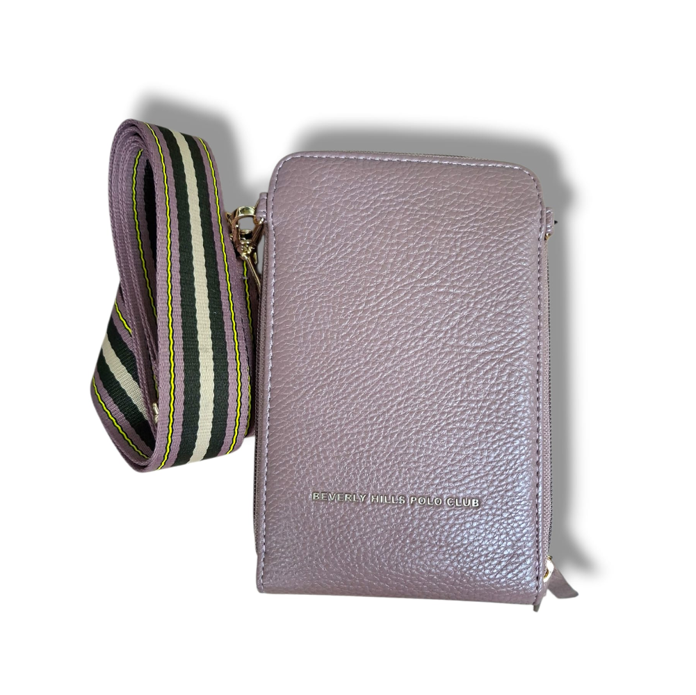 Borsa donna Beverly Hills Polo Club BH-4345 PU cipria, vista frontale con tracolla