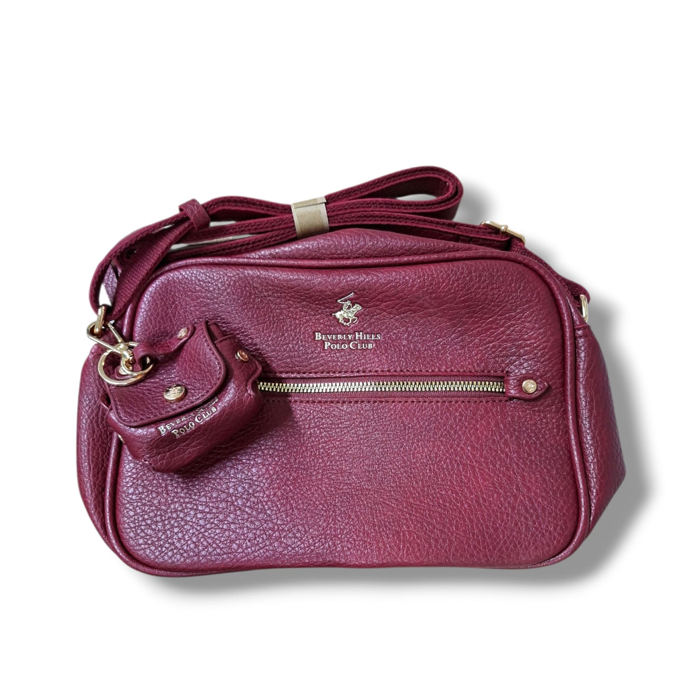 Borsa a spalla donna in pelle PU color bordeaux con tracolla e dettagli metallici