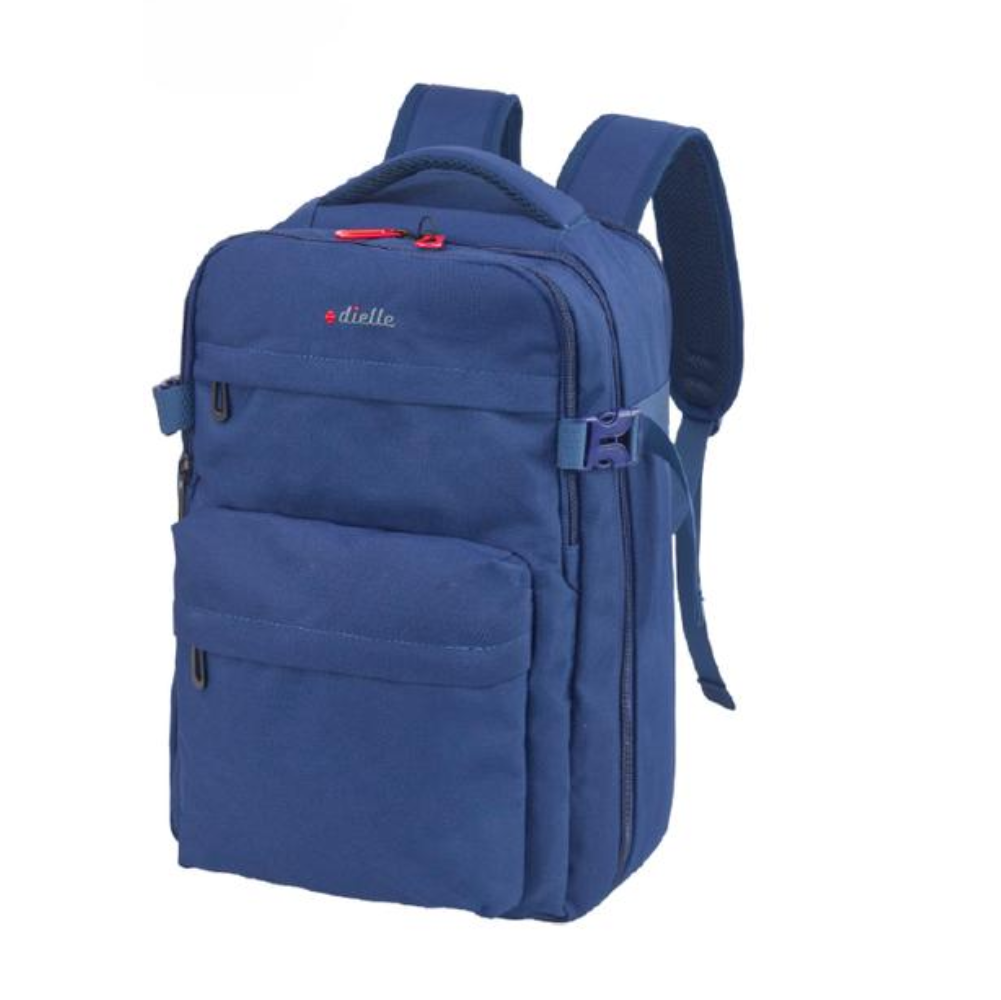 Zaino espandibile DIELLE in poliestere blu, modello 414M, con tracolla posteriore