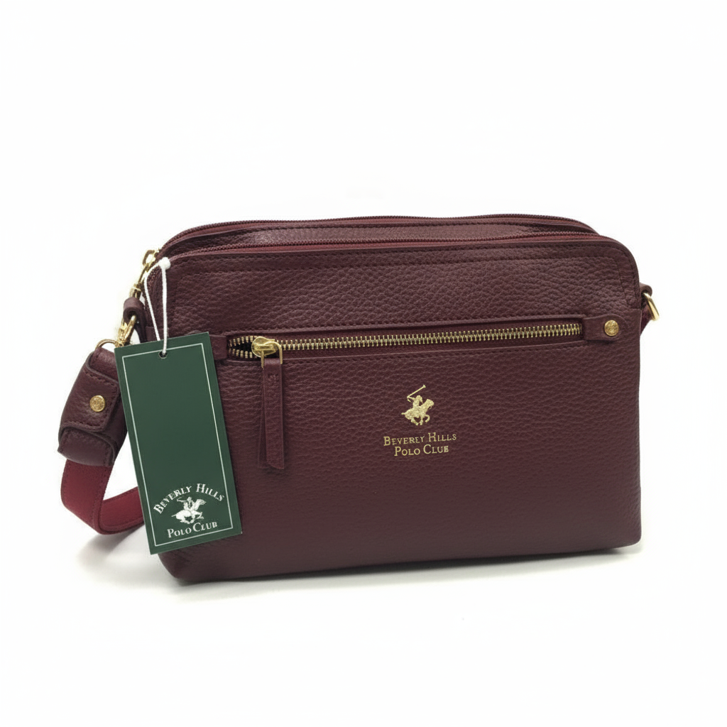 polo club beverly hills polo club borsa donna pu bh-4357 bordeaux - foto 1 Borsa donna pelle bordeaux con tracolla e tag verde, logo Polo Club