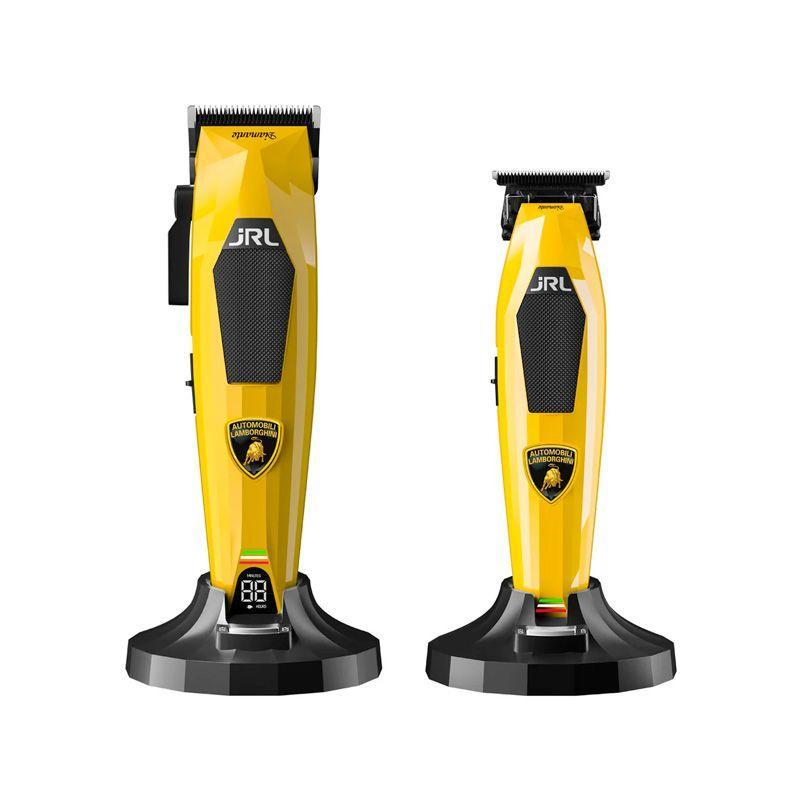 Due tosatrice JRL Diamante giallo, modello Lamborghini, di diverse dimensioni su basi nere
