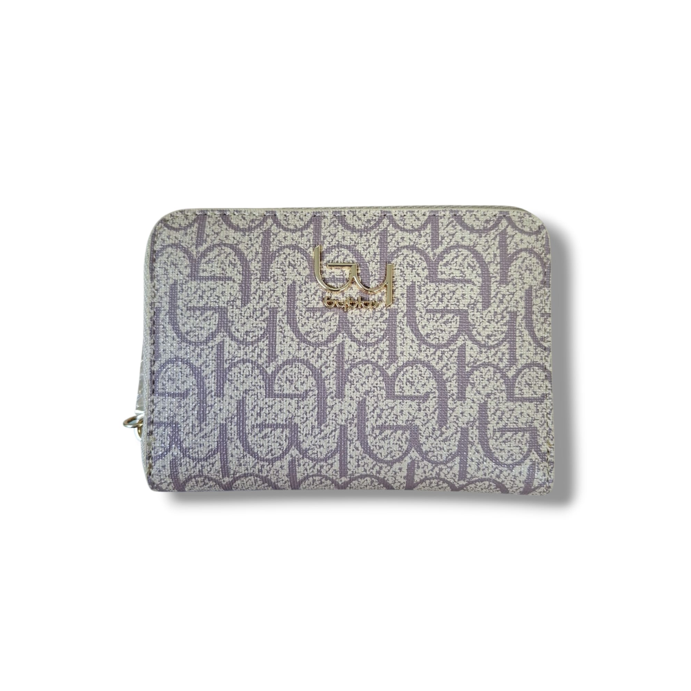 Portafoglio Byblos sintetico chiuso con pattern monogrammatico, colore taupe, chiusura con zip