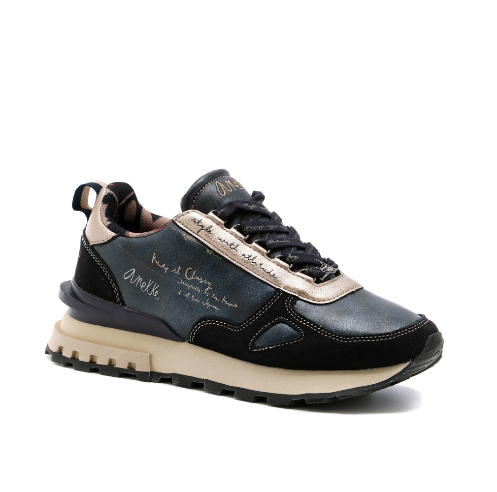 Sneaker sportiva ANEKKE navy con dettagli beige, soletta bianca e lacci neri