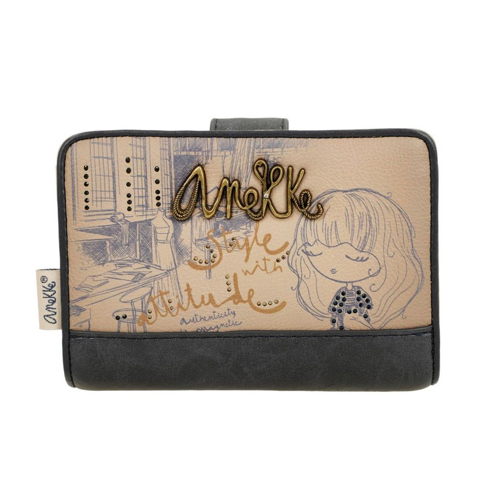 anekke anekke portafoglio donna 41849-902 - foto 1 Portafoglio donna ANEKKE beige e nero con illustrazioni