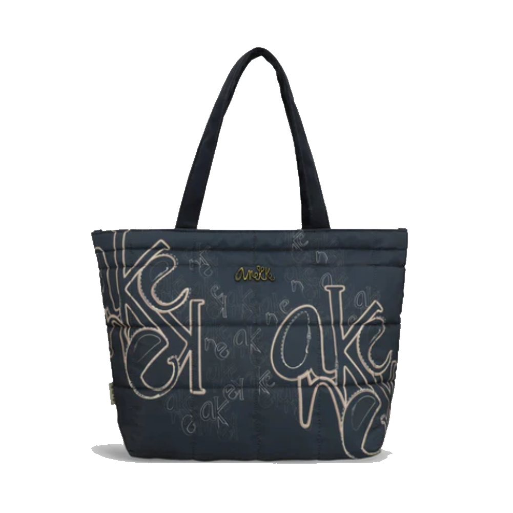 Borsa da viaggio ANEKKE donna blu scuro con decorazioni geometriche, manici lunghi, vista frontale